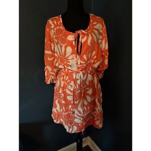 Escapada Claire Dress in Coral Sunshine Sz M NWT adjustable sleeve pockets